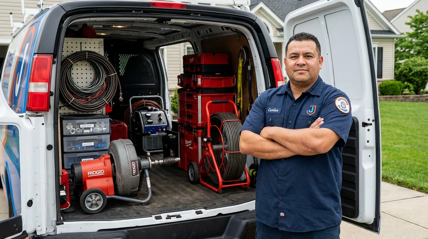 Professional drain cleaning equipment and Johns Plumbing LLC plumber in Cobb Island