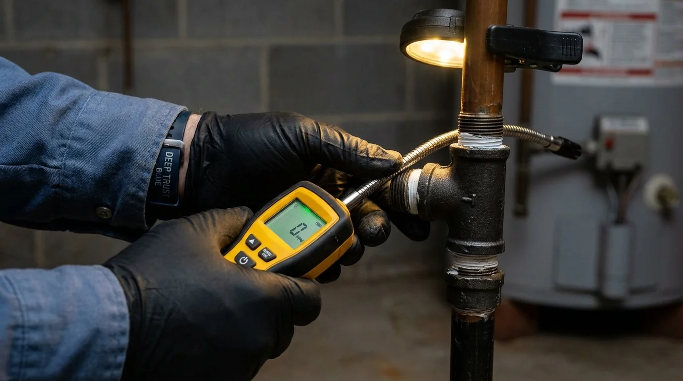 Gas leak detection with electronic sniffer by Johns Plumbing LLC in Cobb Island