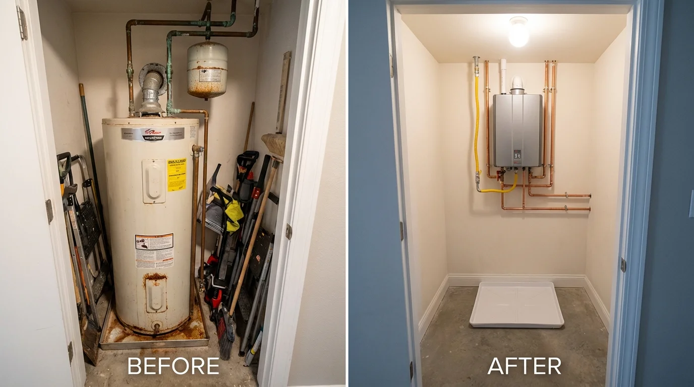 Tank water heater versus wall-mounted tankless unit comparison for Cobb Island, MD homeowners