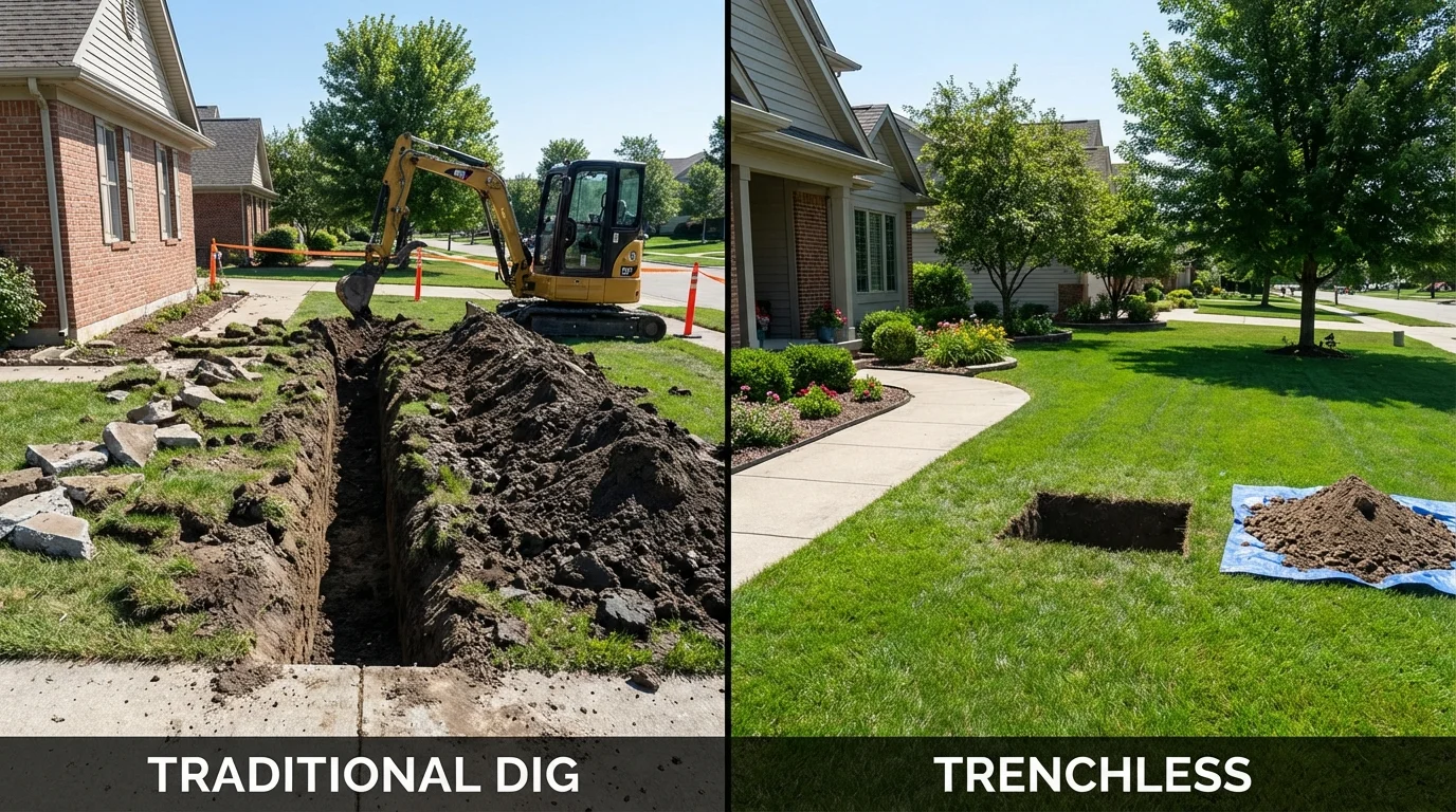Trenchless sewer repair with minimal yard damage versus traditional excavation in Cobb Island, MD